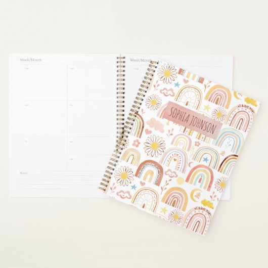 Schattigee Kleurrijke Regenbogen en Daisy Flowers  Planner (Display)