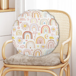 Schattigee Kleurrijke Regenbogen en Daisy Flowers  Rond Kussen