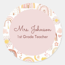 Schattigee Kleurrijke Regenbogen en Daisy Flowers Ronde Sticker