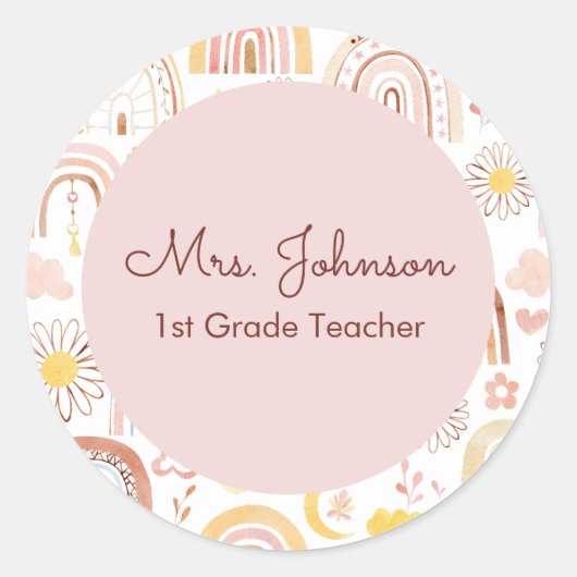 Schattigee Kleurrijke Regenbogen en Daisy Flowers Ronde Sticker (Voorkant)
