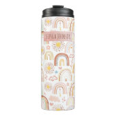 Schattigee Kleurrijke Regenbogen en Daisy Flowers Thermosbeker (Voorkant)