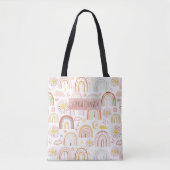 Schattigee Kleurrijke Regenbogen en Daisy Flowers Tote Bag (Voorkant)