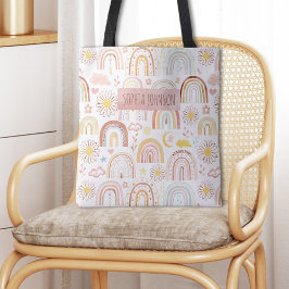 Schattigee Kleurrijke Regenbogen en Daisy Flowers Tote Bag