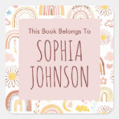 Schattigee Kleurrijke Regenbogen en Daisy Flowers  Vierkante Sticker (Voorkant)