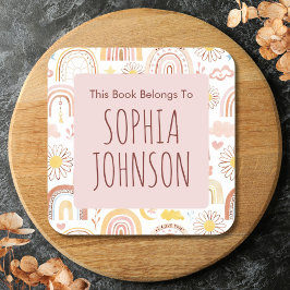 Schattigee Kleurrijke Regenbogen en Daisy Flowers Vierkante Sticker