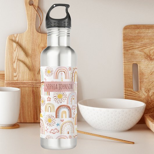 Schattigee Kleurrijke Regenbogen en Daisy Flowers Waterfles