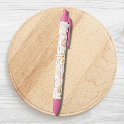 Schattigee Kleurrijke Regenbogen en Daisy Flowers  Zwarte Inkt Pen