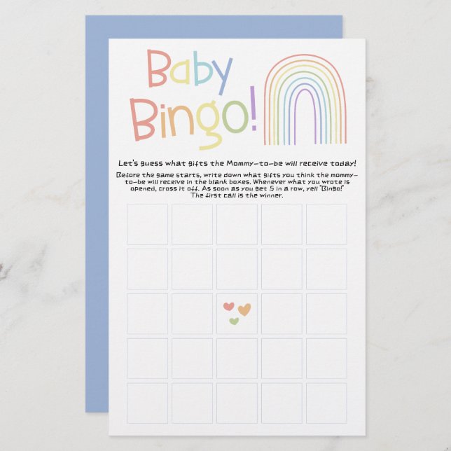 Schattigee Kleurrijke Regenboog Baby Bingo Game Fl (Voorkant / Achterkant)