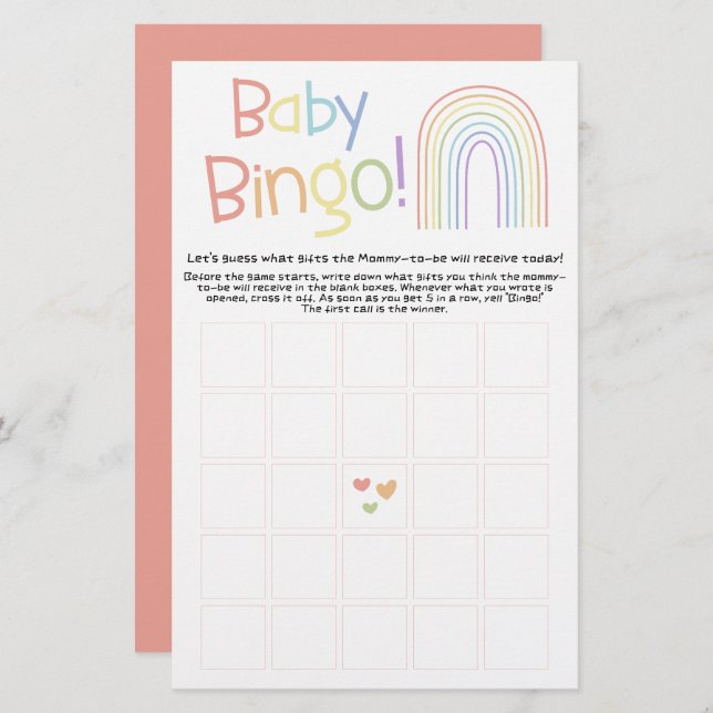 Schattigee Kleurrijke Regenboog Baby Bingo Game Fl (Voorkant / Achterkant)