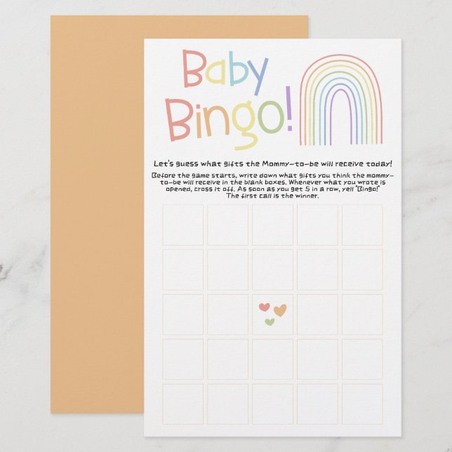 Schattigee Kleurrijke Regenboog Baby Bingo Game Fl (Voorkant / Achterkant)