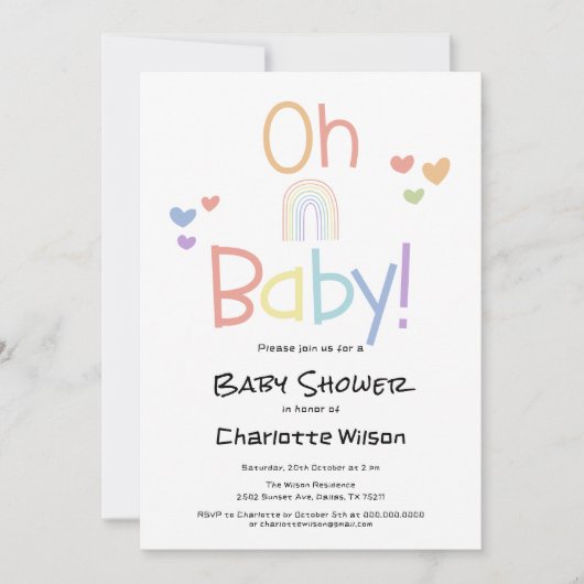 Schattigee kleurrijke regenboog Baby shower uitnod Kaart (Voorkant)
