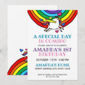 Schattigee Kleurrijke Regenboog Eenhoorn 1e Verjaa Kaart (Voorkant / Achterkant)