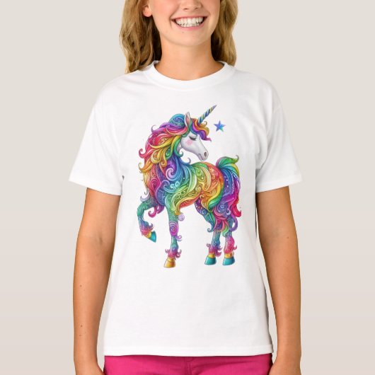 Schattigee, kleurrijke regenboog eenhoorn t-shirt (Voorkant)