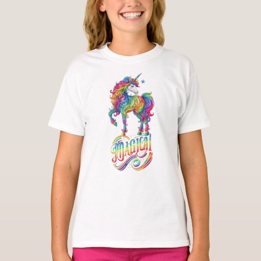 Schattigee, kleurrijke regenboog eenhoorn t-shirt (Voorkant)