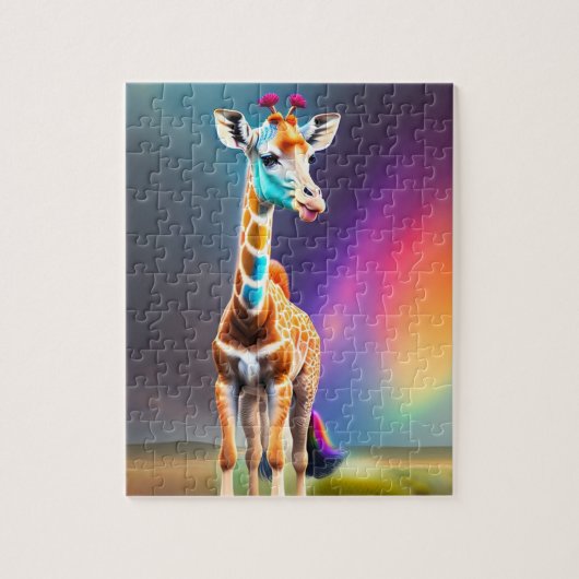 Schattigee Kleurrijke Regenboog Kleuren Giraffe Legpuzzel (Verticaal)
