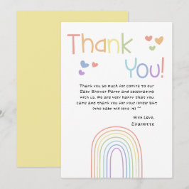 Schattigee Kleurrijke Regenboog met Harten Baby sh Bedankkaart