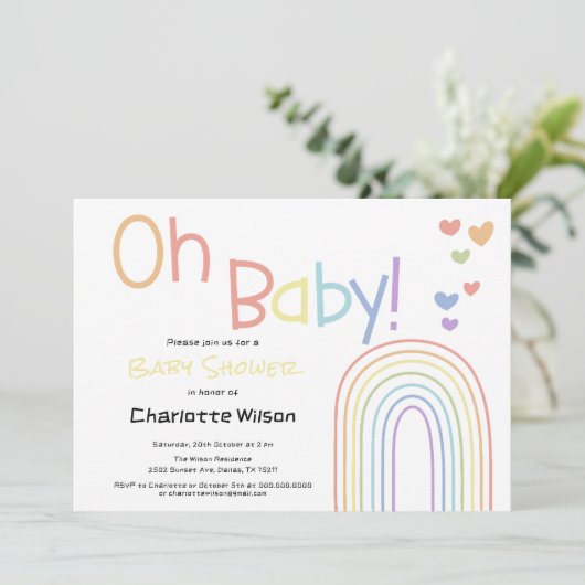 Schattigee Kleurrijke Regenboog met Harten Baby sh Kaart (Staand voorkant)