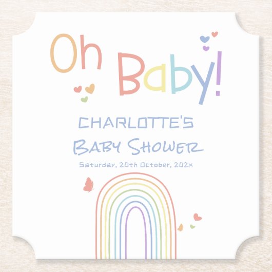 Schattigee Kleurrijke Regenboog met Harten Baby sh Kartonnen Onderzetters (Voorkant)