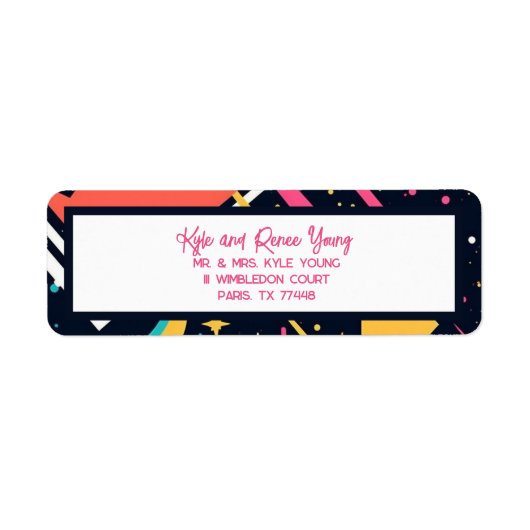 Schattigee, kleurrijke retro 80s afstuderen uitnod etiket (Voorkant)
