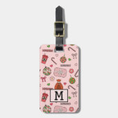 Schattigee kleurrijke retro kerstroze bagagelabel (Voorkant verticaal)