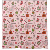 Schattigee kleurrijke retro kerstroze douchegordijn (Voorkant)