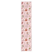 Schattigee kleurrijke retro kerstroze korte tafelloper (Voorkant)