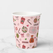 Schattigee kleurrijke retro kerstroze papieren bekers (Achterkant)