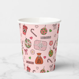 Schattigee kleurrijke retro kerstroze papieren bekers