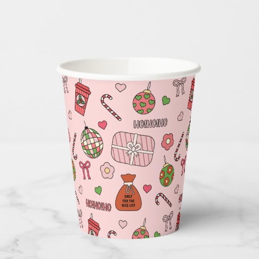 Schattigee kleurrijke retro kerstroze papieren bekers (Links)