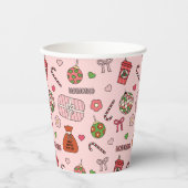 Schattigee kleurrijke retro kerstroze papieren bekers (Voorkant)
