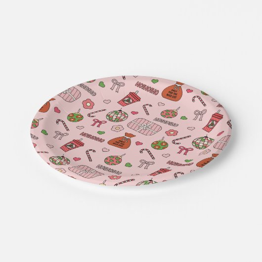 Schattigee kleurrijke retro kerstroze papieren bordje (Gekanteld)