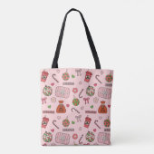 Schattigee kleurrijke retro kerstroze tote bag (Achterkant)