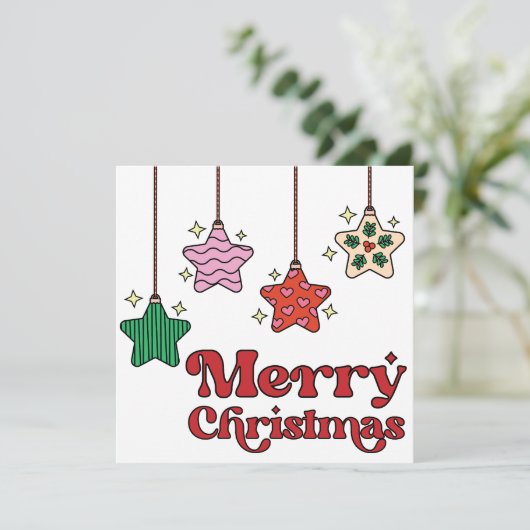 Schattigee kleurrijke retro sterrenhemel vrolijke feestdagenkaart (Staand voorkant)