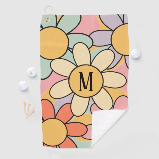 Schattigee kleurrijke retro stijl madeliefjes golfhanddoek (Insitu)