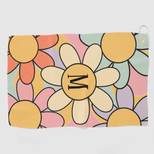 Schattigee kleurrijke retro stijl madeliefjes golfhanddoek (Horizontaal)