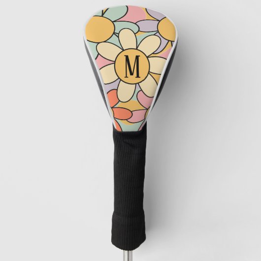 Schattigee kleurrijke retro stijl madeliefjes golfheadcover (Voorkant)