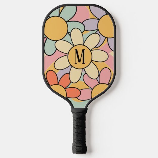 Schattigee kleurrijke retro stijl madeliefjes pickleball paddle (Voorkant)