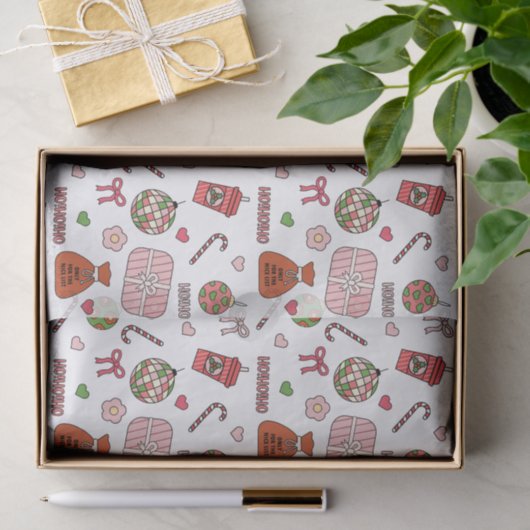 Schattigee kleurrijke retro witte kerst tissuepapier (Geschenk)