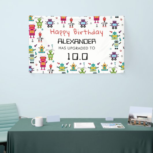 Schattigee Kleurrijke Robots Kinder Robot Verjaard Spandoek (Beurs)