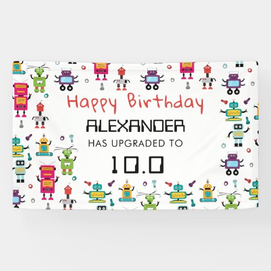 Schattigee Kleurrijke Robots Kinder Robot Verjaard Spandoek (Horizontaal)
