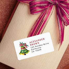 Schattigee kleurrijke rode en groene kerstbel adre etiket