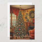 Schattigee kleurrijke  rustieke vrolijke kerstboom feestdagenkaart (Voorkant / Achterkant)