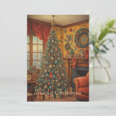 Schattigee kleurrijke  rustieke vrolijke kerstboom feestdagenkaart (Staand voorkant)