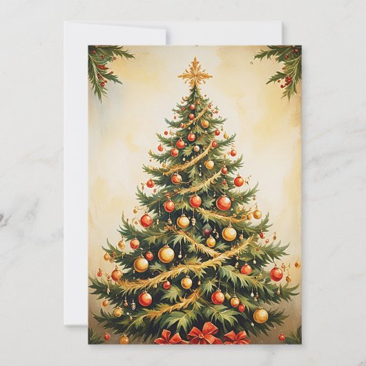 Schattigee kleurrijke  rustieke vrolijke kerstboom feestdagenkaart (Voorkant)