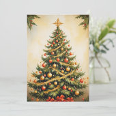 Schattigee kleurrijke  rustieke vrolijke kerstboom feestdagenkaart (Staand voorkant)