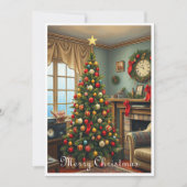 Schattigee kleurrijke  rustieke vrolijke kerstboom feestdagenkaart (Voorkant)