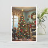 Schattigee kleurrijke  rustieke vrolijke kerstboom feestdagenkaart (Staand voorkant)