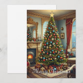 Schattigee kleurrijke  rustieke vrolijke kerstboom feestdagenkaart (Voorkant / Achterkant)