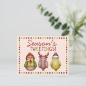 Schattigee Kleurrijke Seizoenen Tweetings Bird Pun Feestdagenkaart (Staand voorkant)