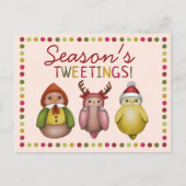 Schattigee Kleurrijke Seizoenen Tweetings Bird Pun Feestdagenkaart (Voorkant)